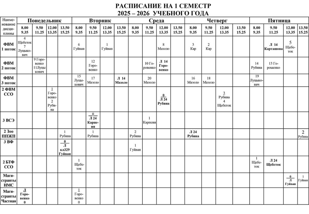 ВЫПИСКА ИЗ РАСПИСАНИЯ