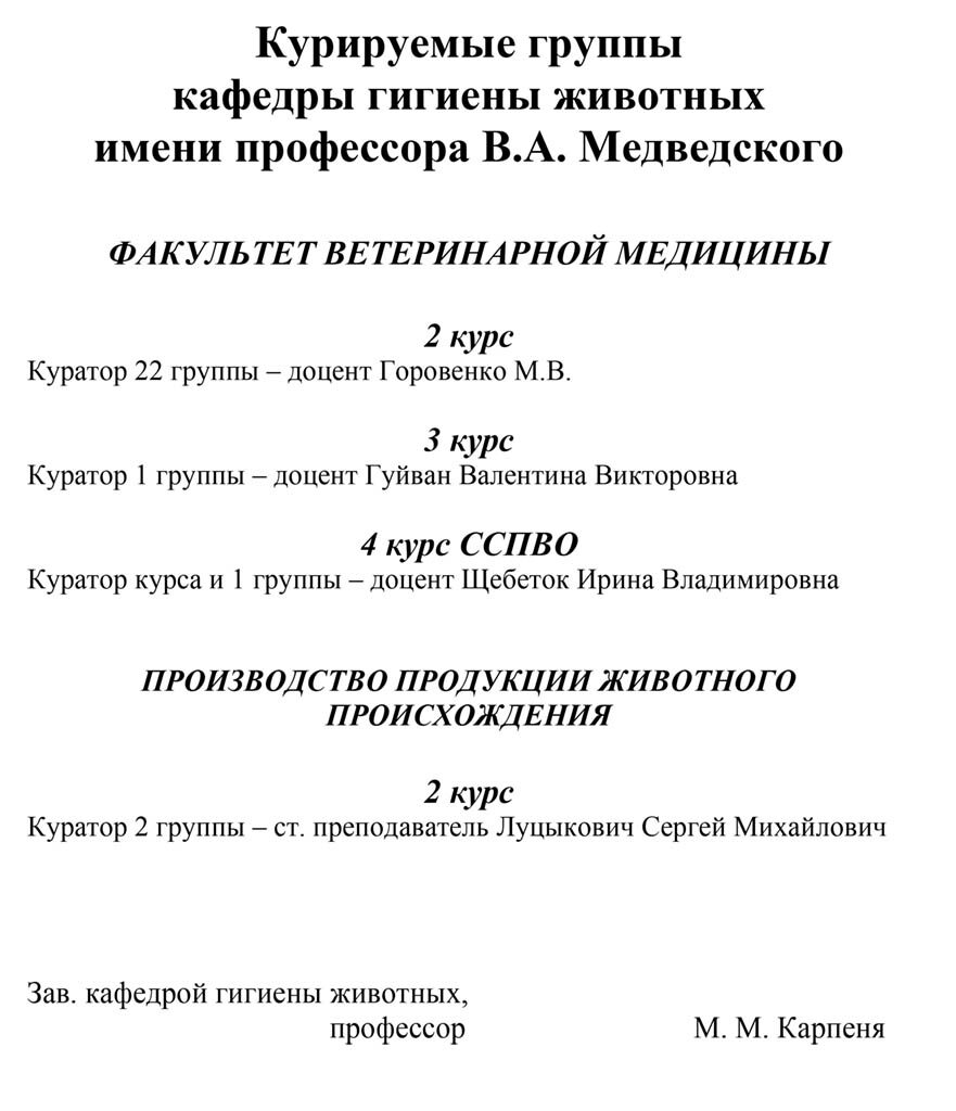 Курируемые группы кафедры зоогиги
