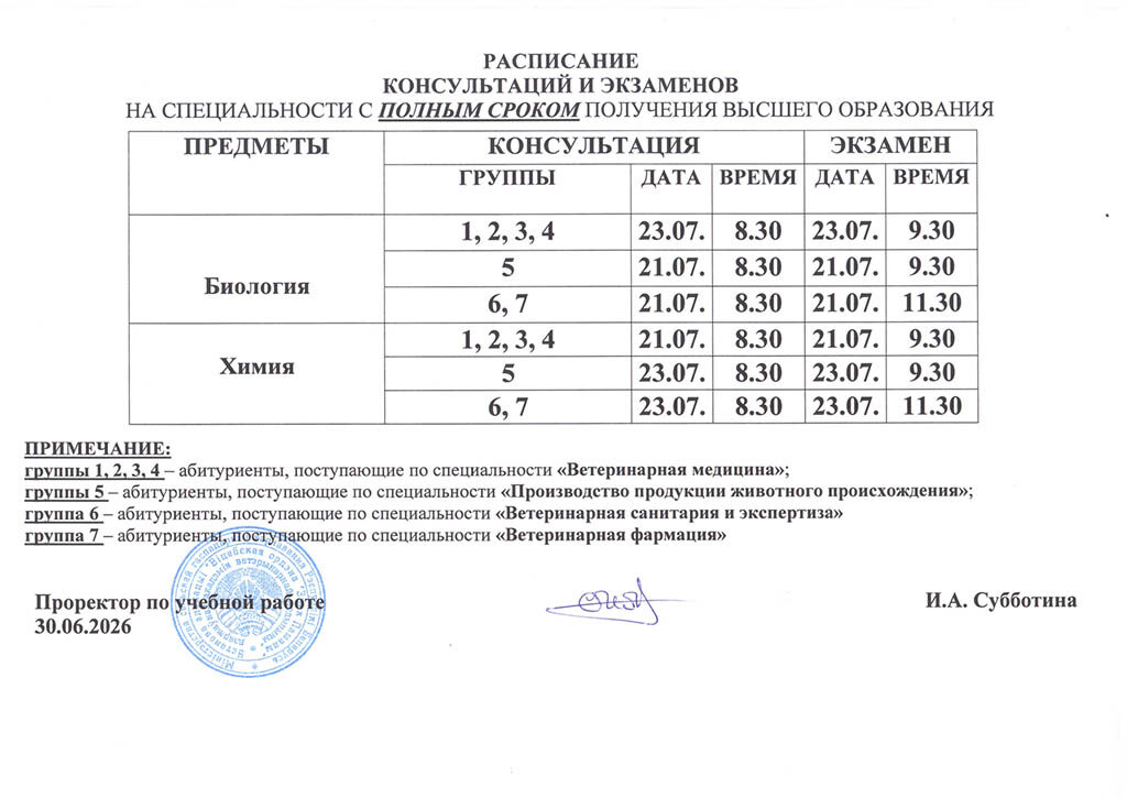 Raspisanie ekzamenov UO VGAVM 2026