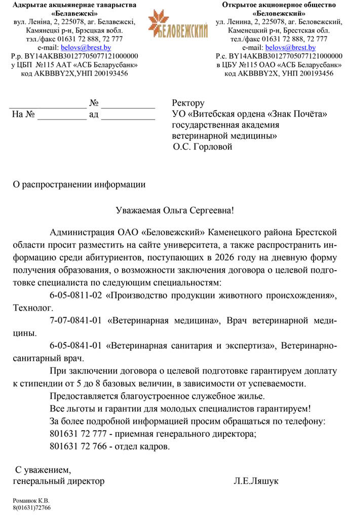 Бланк писем образец