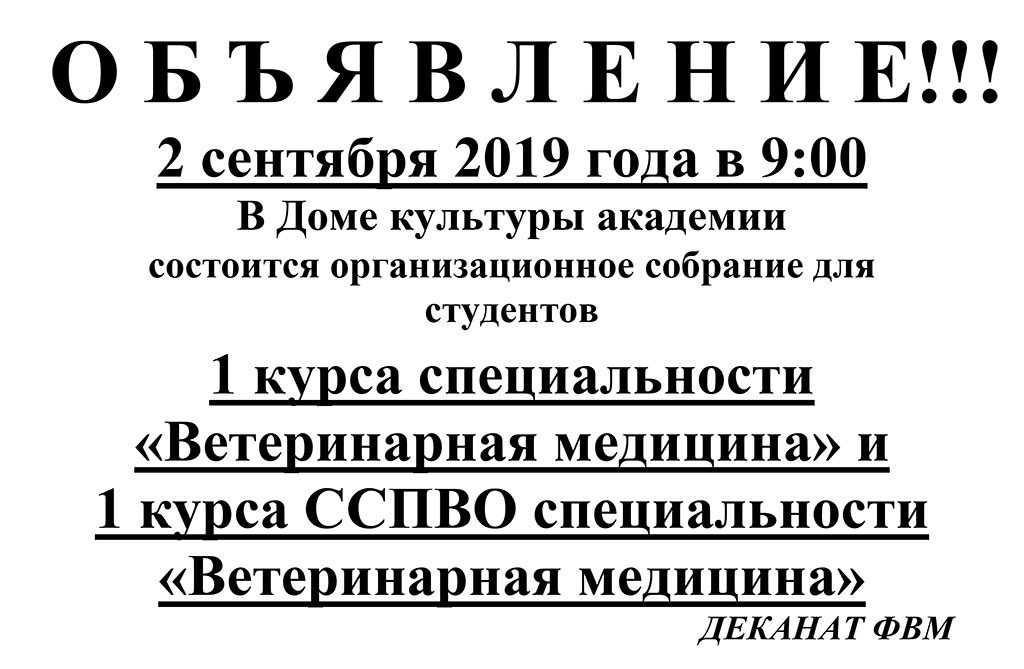 Организационное собрание для студентов первого курса. Прием 2019 года