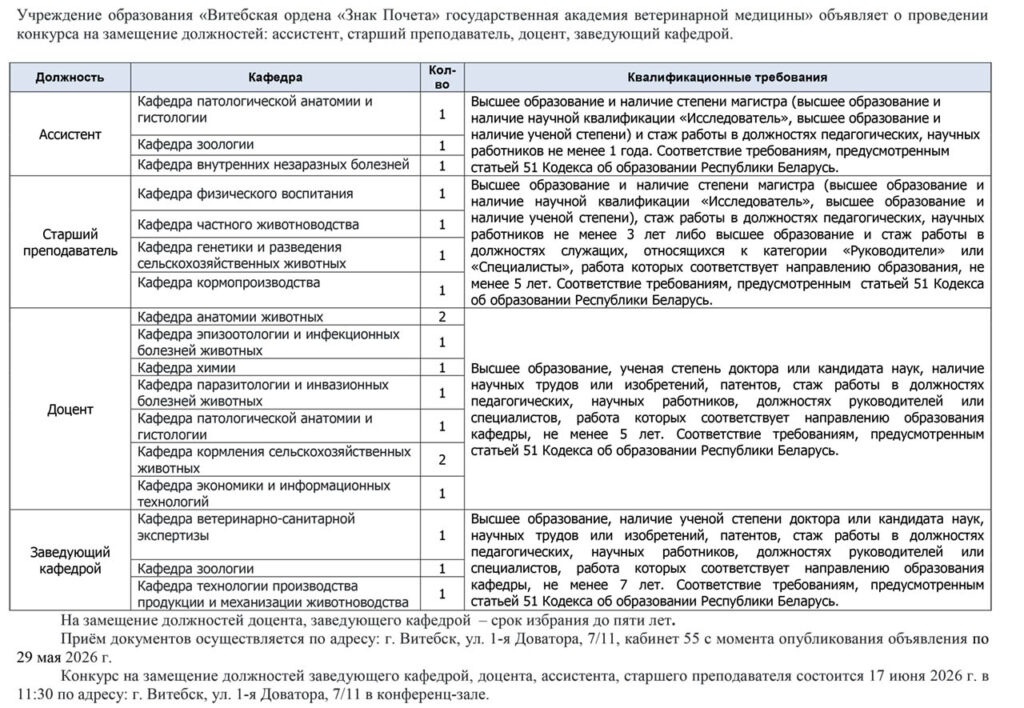 Конкурс на замещение должностей