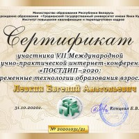 Участие в VII Международной научно-практической                     интернет-конференции «ПОСТДИП – 2020: Современные технологии образования взрослых»